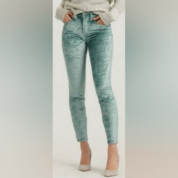 Lucky Brand Crushed Pastel Green Velvet Ava Skinny Jean Pants 0/24 Rare Find - Picture 1 of 16
